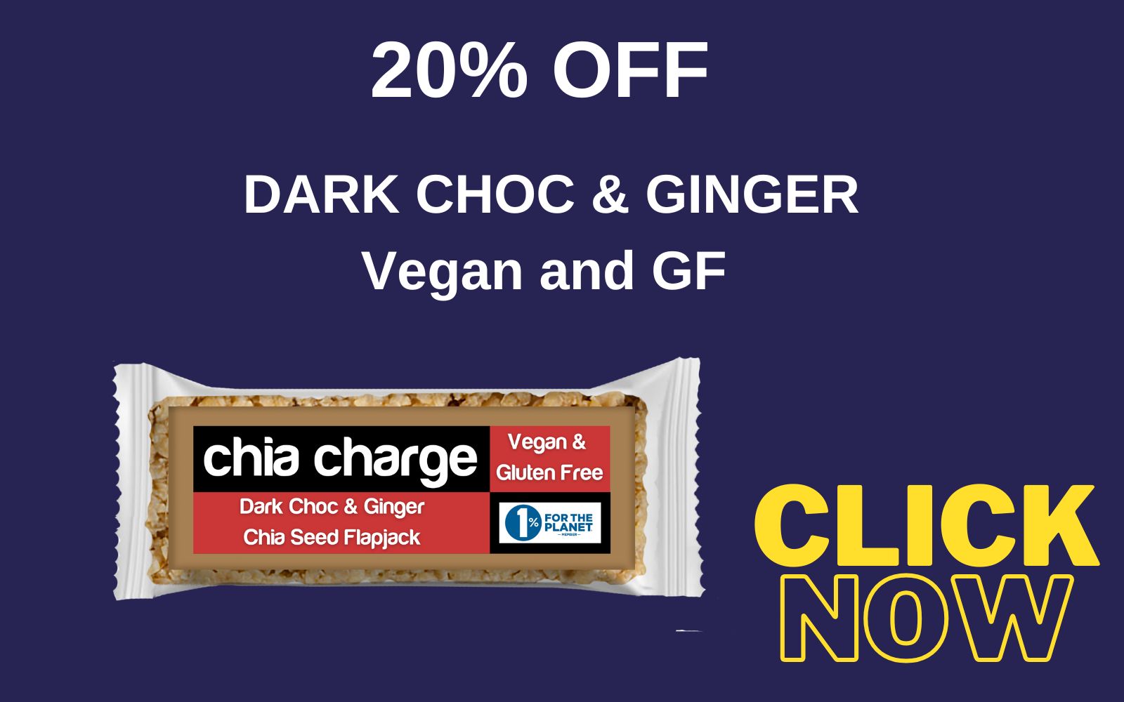 Chia Charge Bars Dark Chocolate & Ginger Vegan & GF Mini Flapjacks 20 x 30g