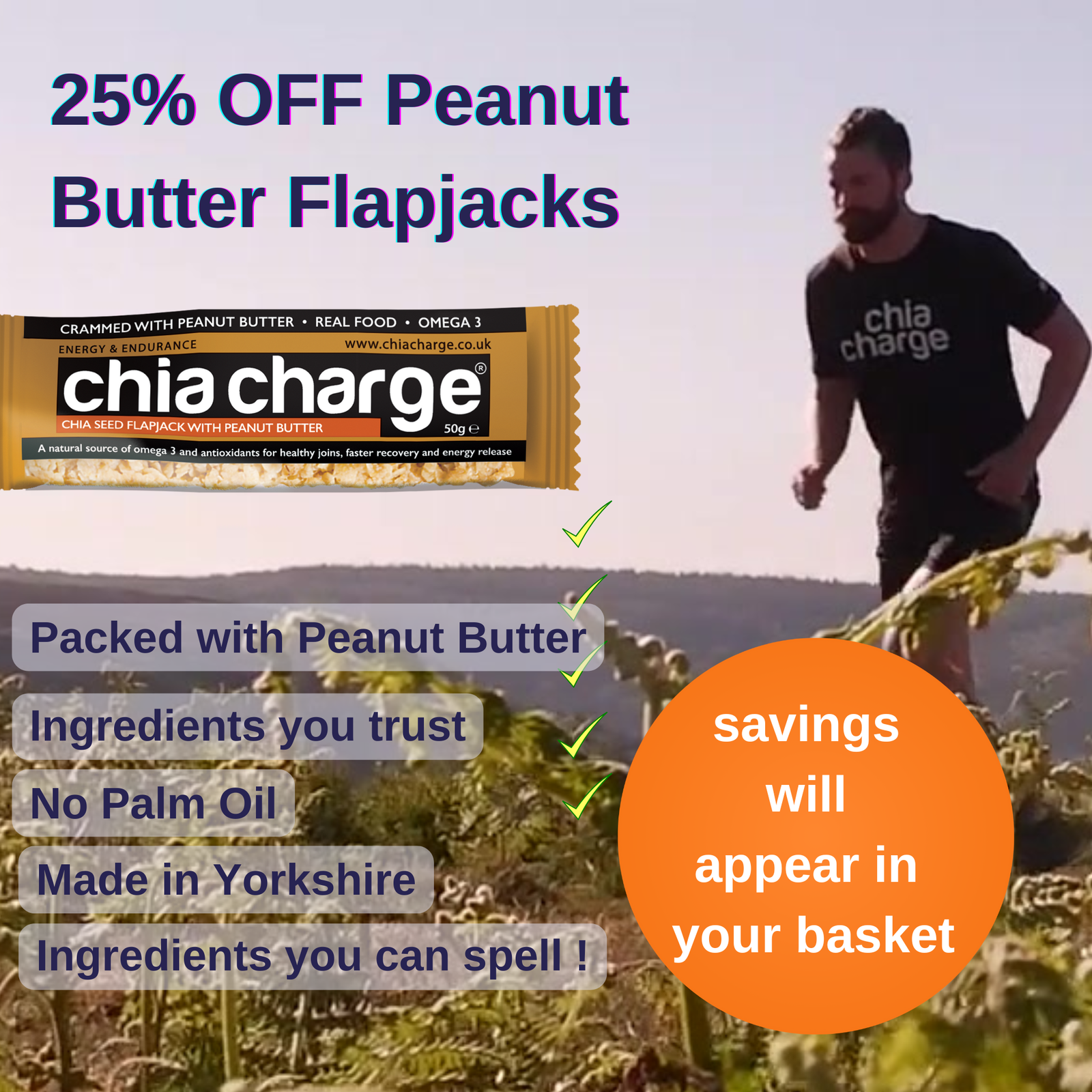 Chia Charge Bars Peanut Butter Flapjacks& Cocoa 10 + 2 Extra