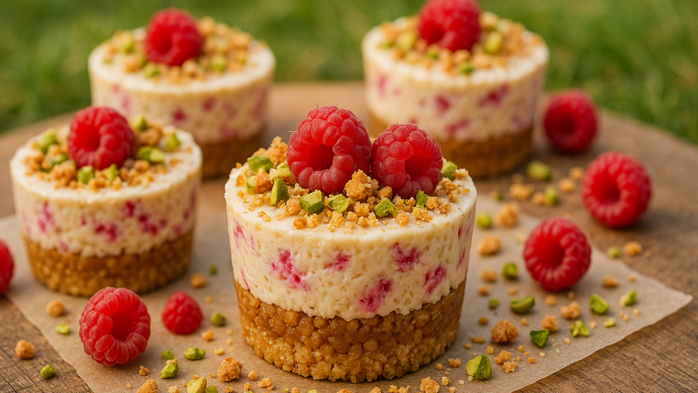 White Choc & Raspberry Crispy Cheesecake
