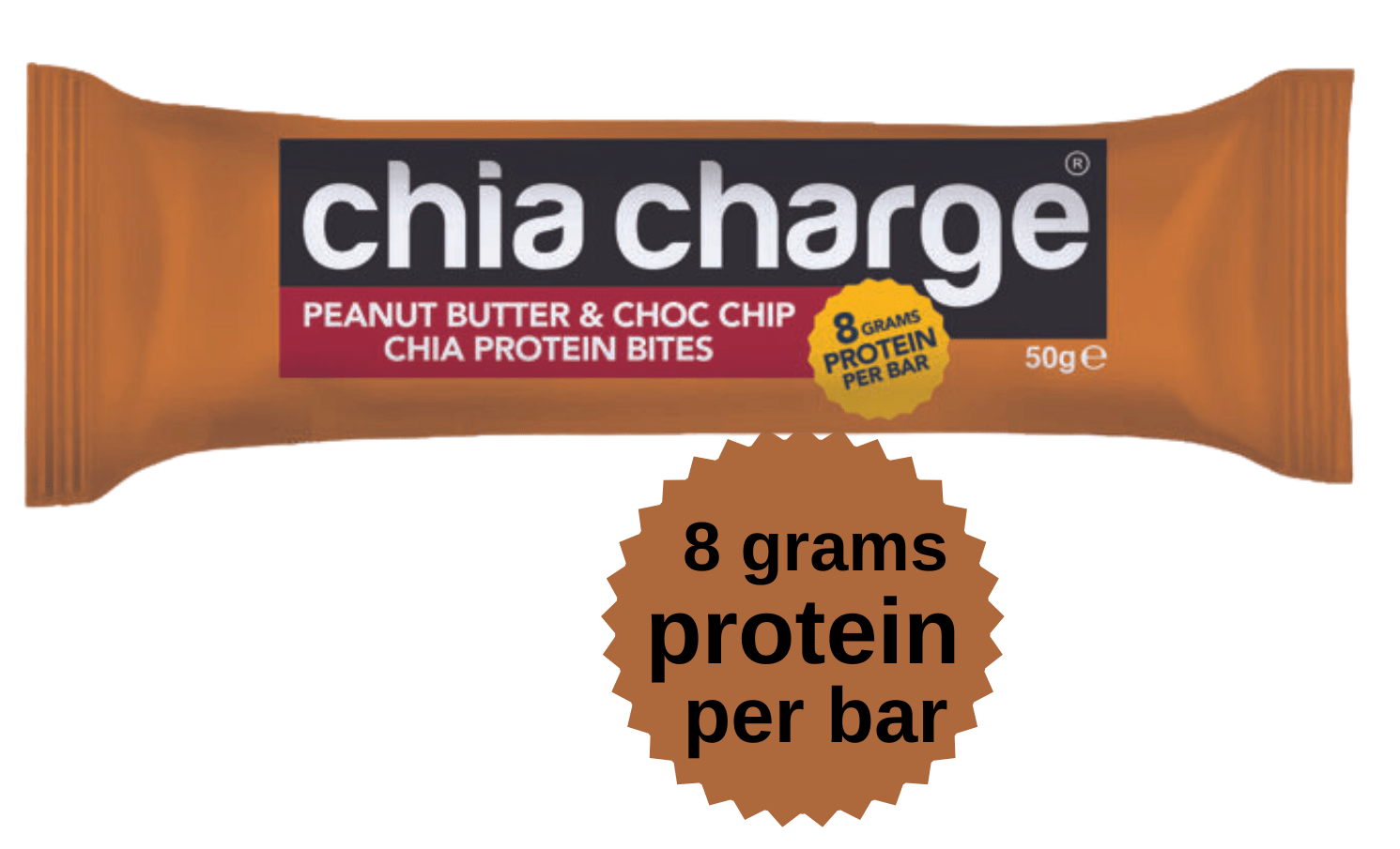 Chia Charge Bars Peanut Butter and Milk Chocolate Protein Bite 50g Protein Bite 50g - Peanut Butter and Milk Choc Chip Single Bar