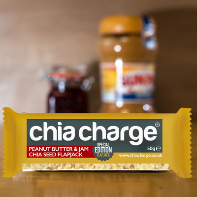 Chia Charge Bars Peanut Butter & Jam Bar 50g Peanut Butter and Jam Flapjack Plant Based -1 box =  12 bars x 50g