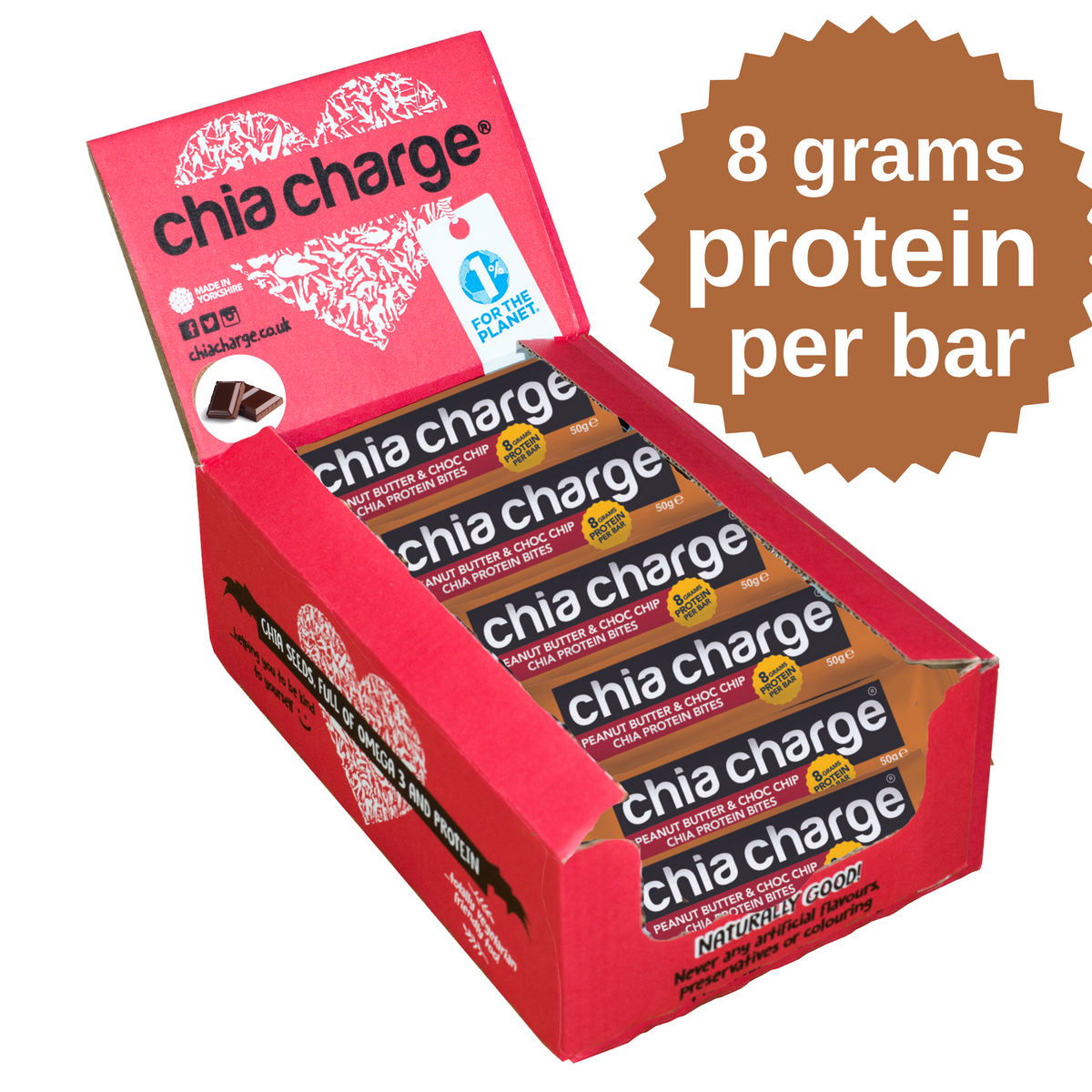 Chia Charge Bars White Choc &amp; Raspberry / Peanut Butter &amp; Choc Chip Protein Bites 50g - 10+2 Free