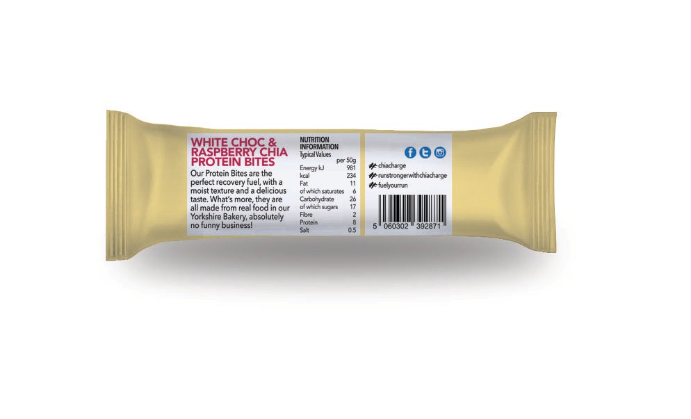 Chia Charge Bars White Chocolate &amp; Raspberry Protein Bite 50g White Choc &amp; Raspberry Protein Bite Single Bar